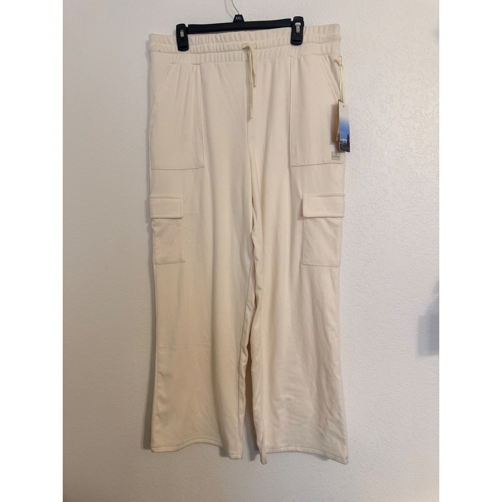 Bearpaw Outdoors Womens Thermal Fleece Cargo Pants Cream Wide Leg XL NEW $68
